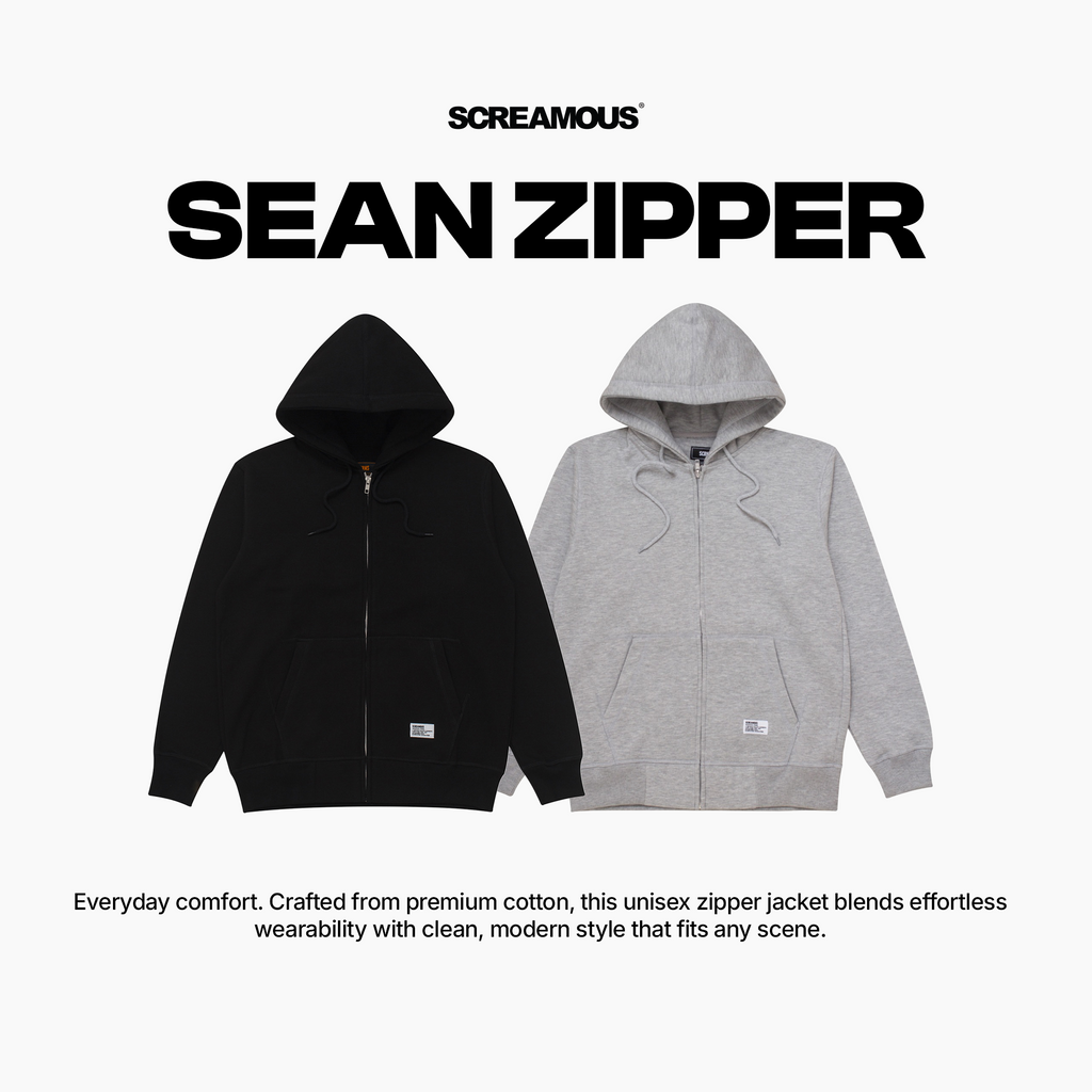 Sweater Pria Basic Pullover Zipper Hoodie Sean Black