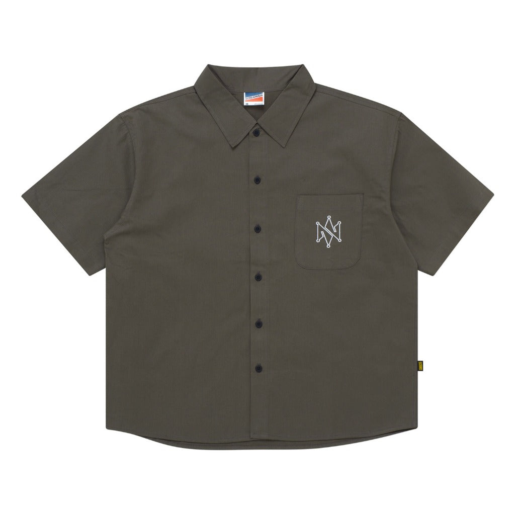 Shortsleeve Shirt Boxy Oversize Spread Collar QILLE DARK GREY