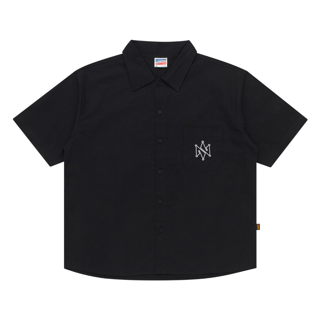 Shortsleeve Shirt Boxy Oversize Spread Collar QILLE BLACK