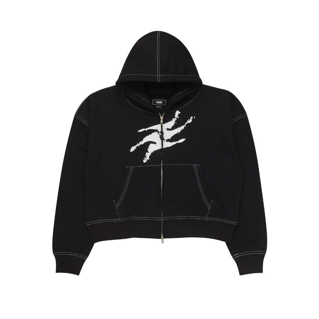 Sweater Pria Pullover Double Zipper Hoodie BOXY FIT TWIST BLACK CONTRAST STITCH