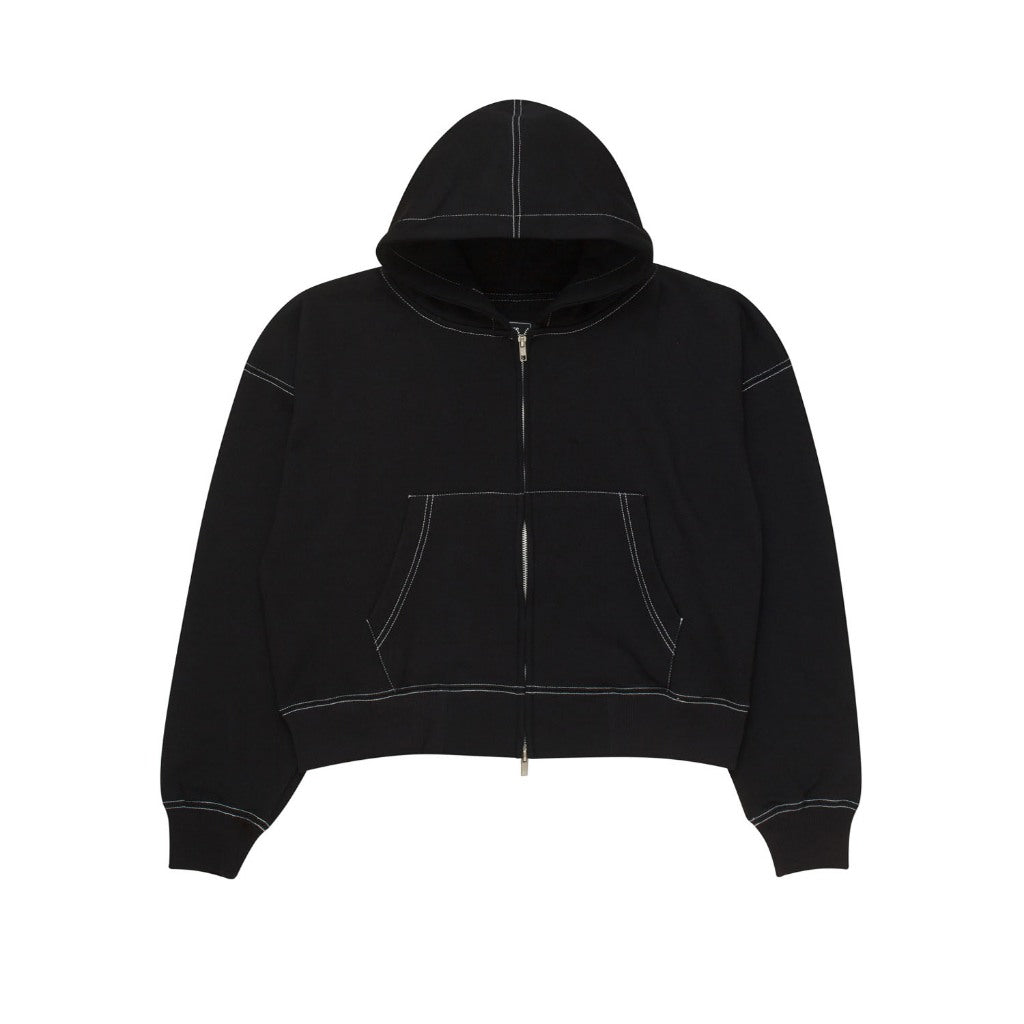 Sweater Pria Pullover Double Zipper Hoodie BOXY FIT FLUER BLACK CONTRAST STITCH
