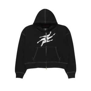 Sweater Pria Pullover Double Zipper Hoodie BOXY FIT TWIST BLACK CONTRAST STITCH